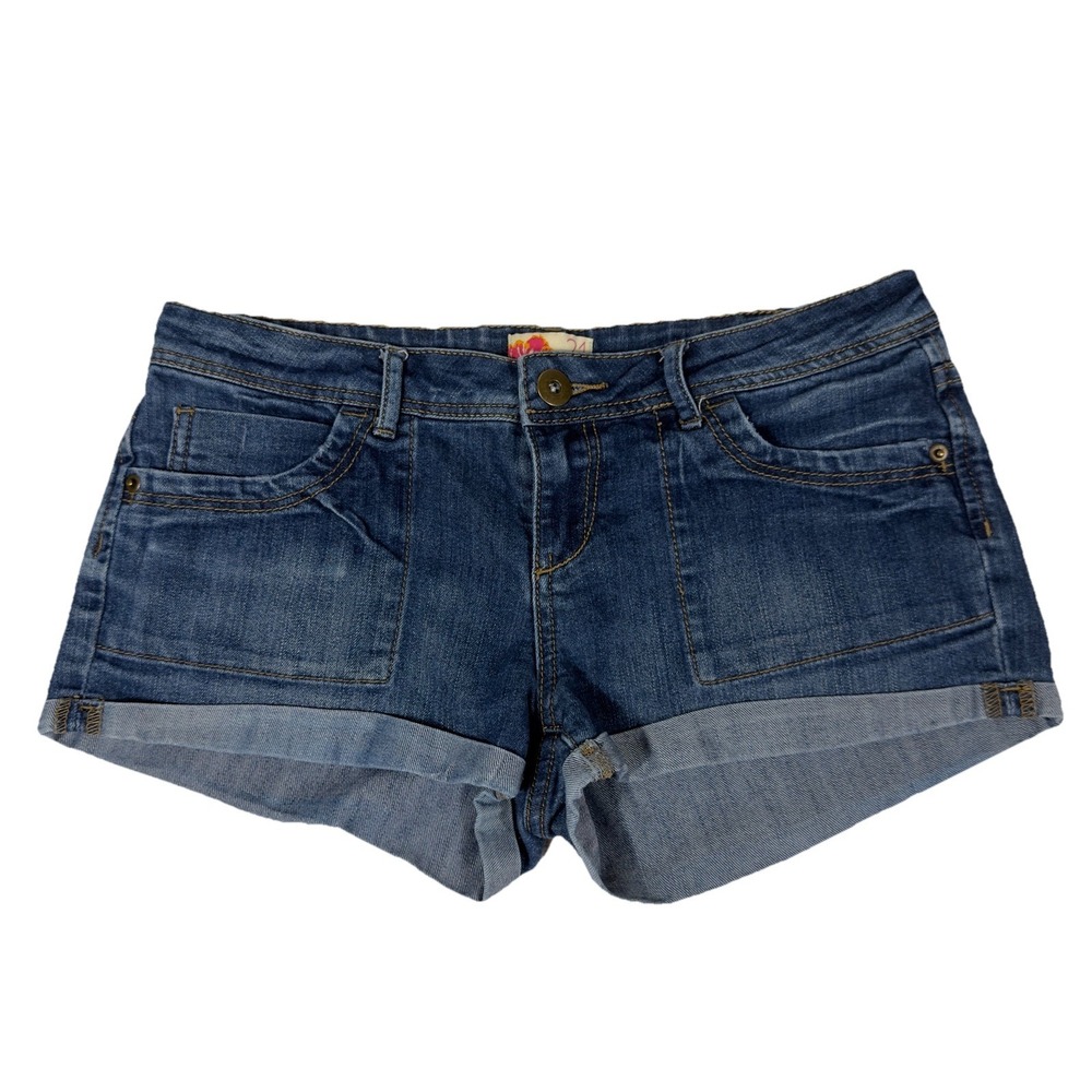Y2K Women's Low Rise Shortie Denim Mini Booty Shorts Size 28/6‎ Summer Vacation